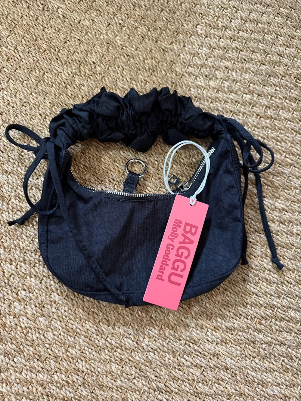 BAGGU x Molly Goddard Mini Ruffle Crescent Bag Black Recycled Nylon NWT